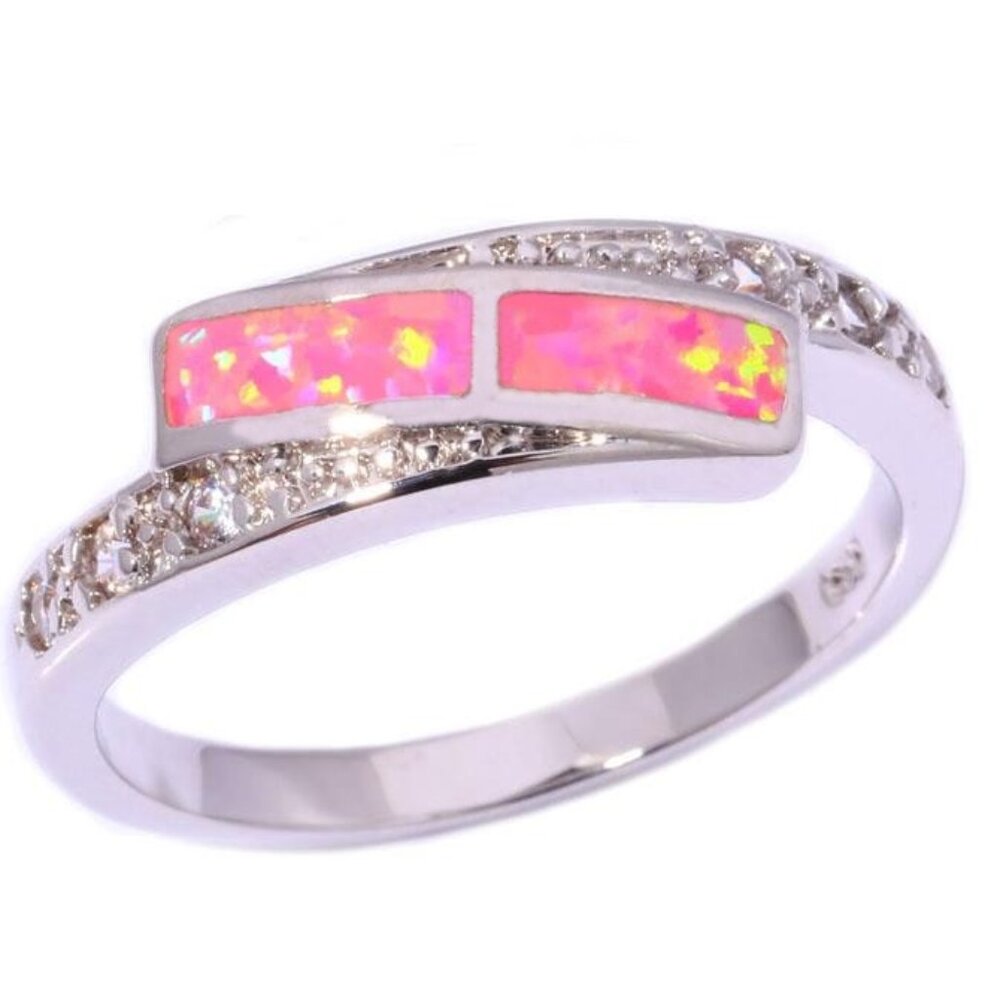 New - Pink Fire Opal and White Topaz Silver Ring - Size 7 or 8